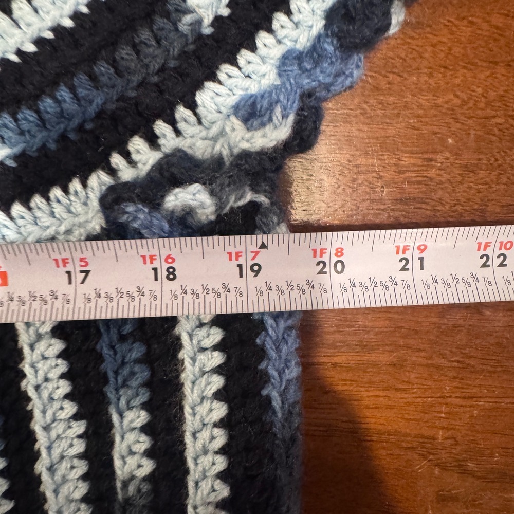 Vintage Handmade Crochet Short Sleeve Cardigan Blue Striped Boho Btn Up Sweater - Picture 3 of 4